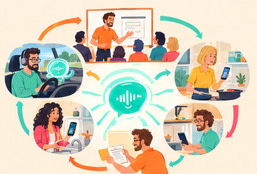 Illustration: Live-Training und KI-Sprachcoach im Alltag